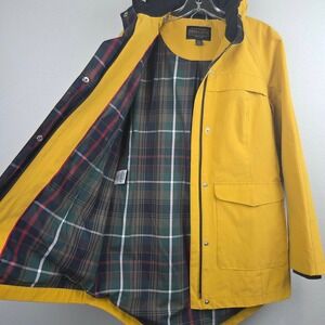 Pendleton Hooded Rain Trail Jacket Goldenrod Plaid Women Small Snap Zip Coat